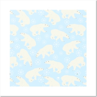 Polar Bears Pattern with Snow Flakes Posters and Art